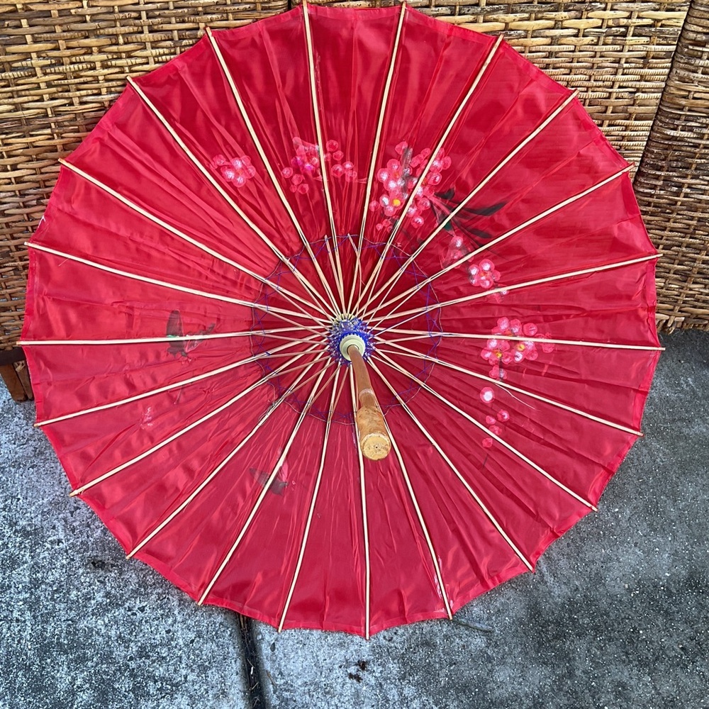 Floral true Oriental delicate bamboo parasol - Picture 6 of 7